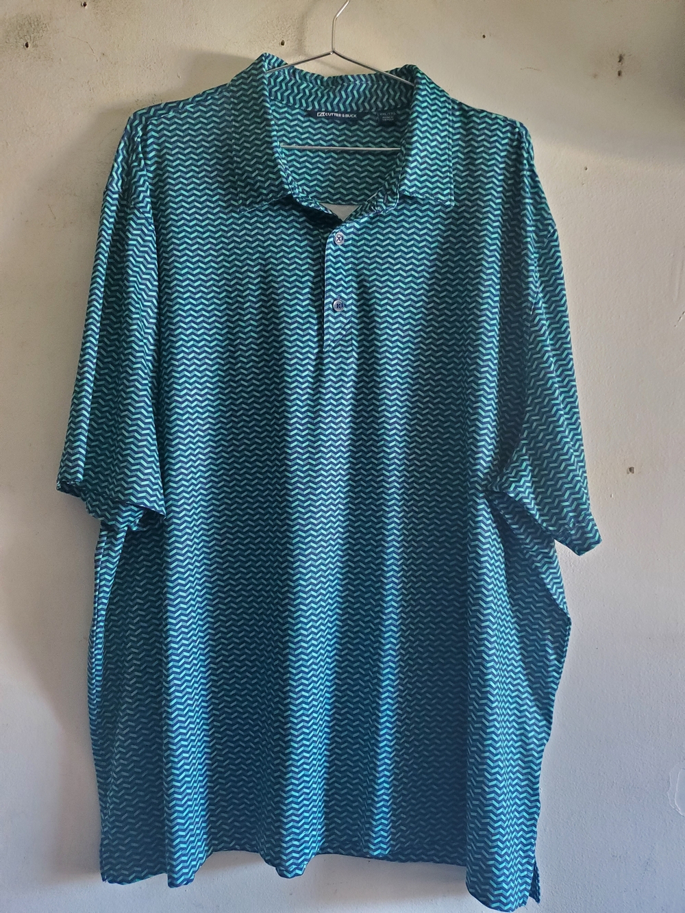 Cutter & Buck Teal Wave-Pattern Polo